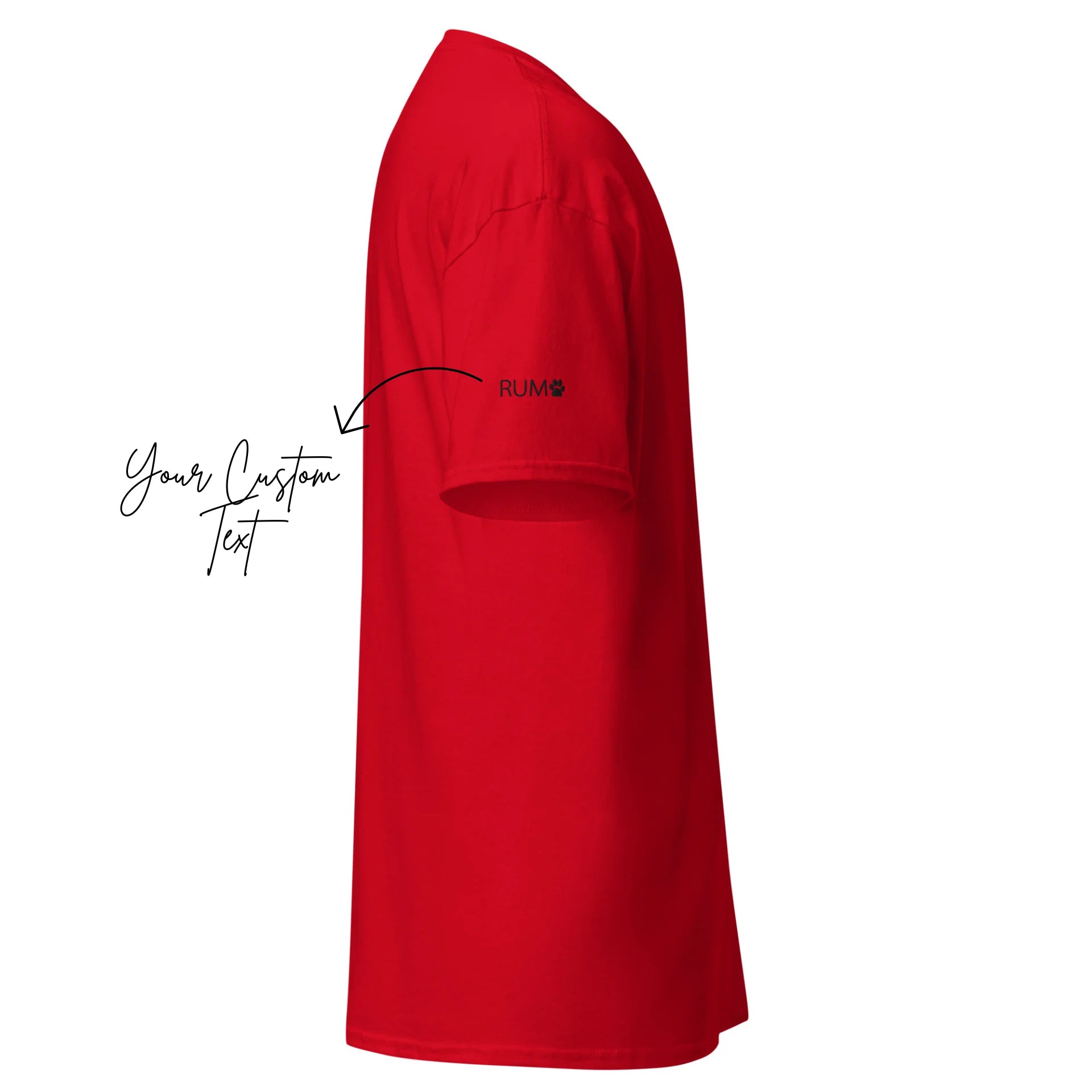 Red t-shirt with a logo on the chest against a white background