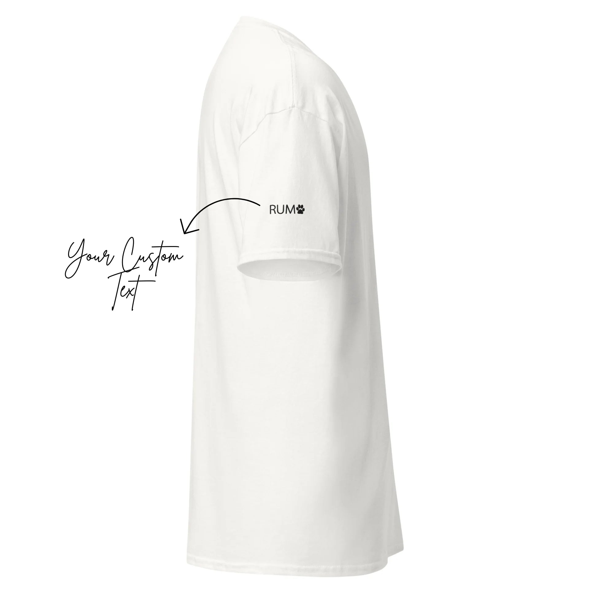 White hoodie with 'RUM' logo on a white background