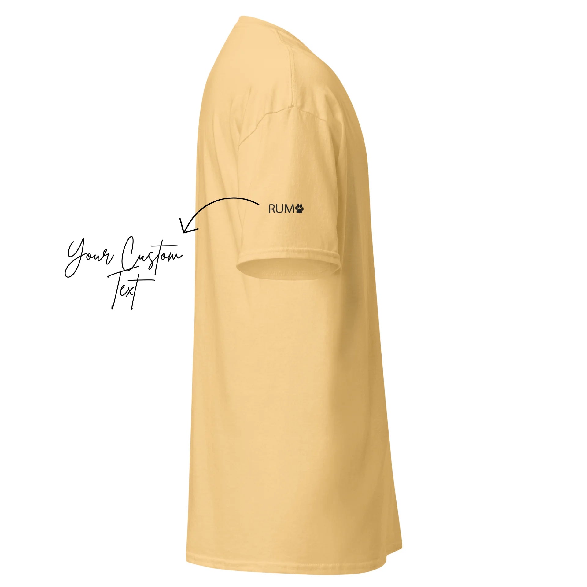 Beige long-sleeve shirt with a pocket and 'RUM' logo on a white background