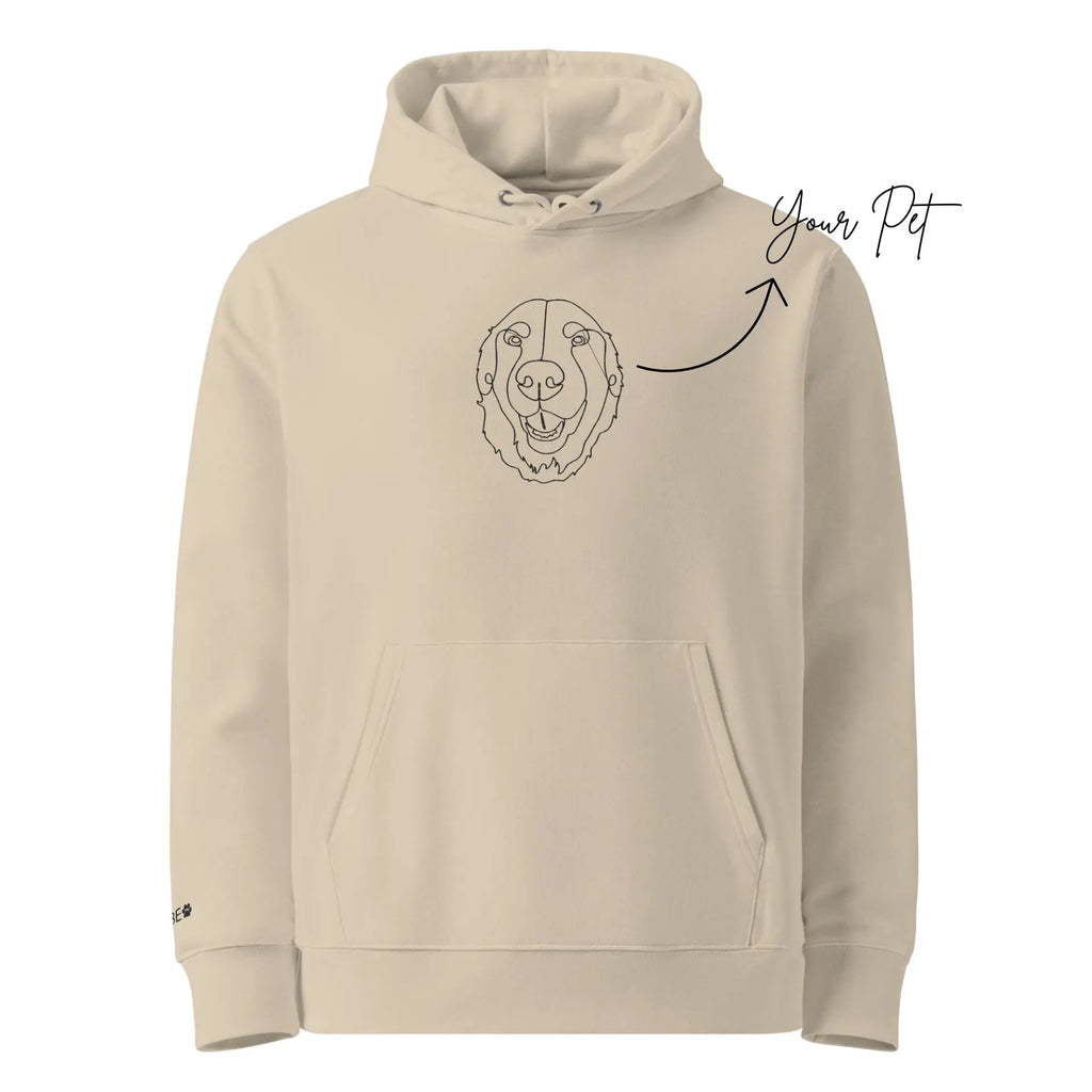 Beige hoodie with a dog illustration and 'Your Pet' text on a white background