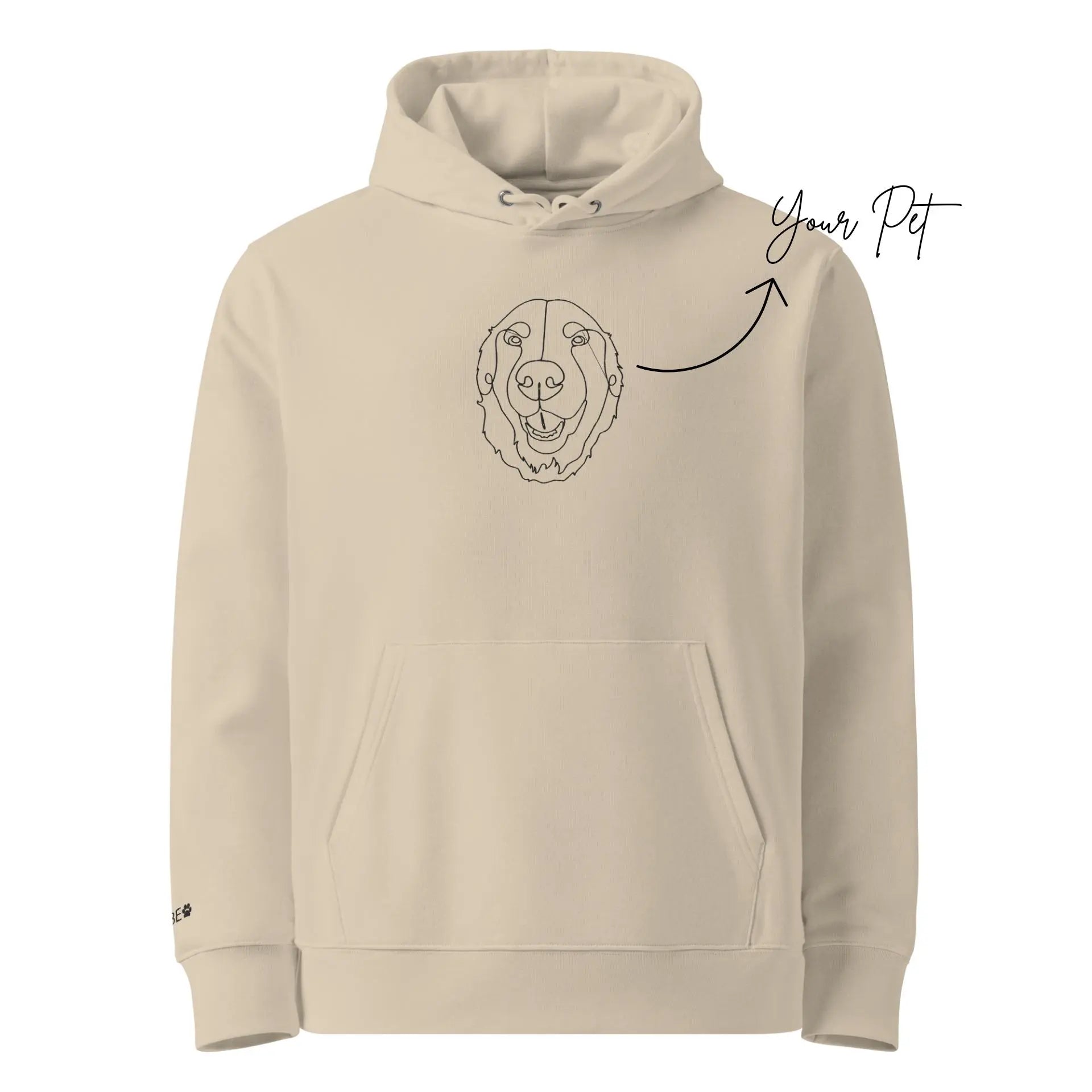Beige hoodie with a dog illustration and 'Your Pet' text on a white background
