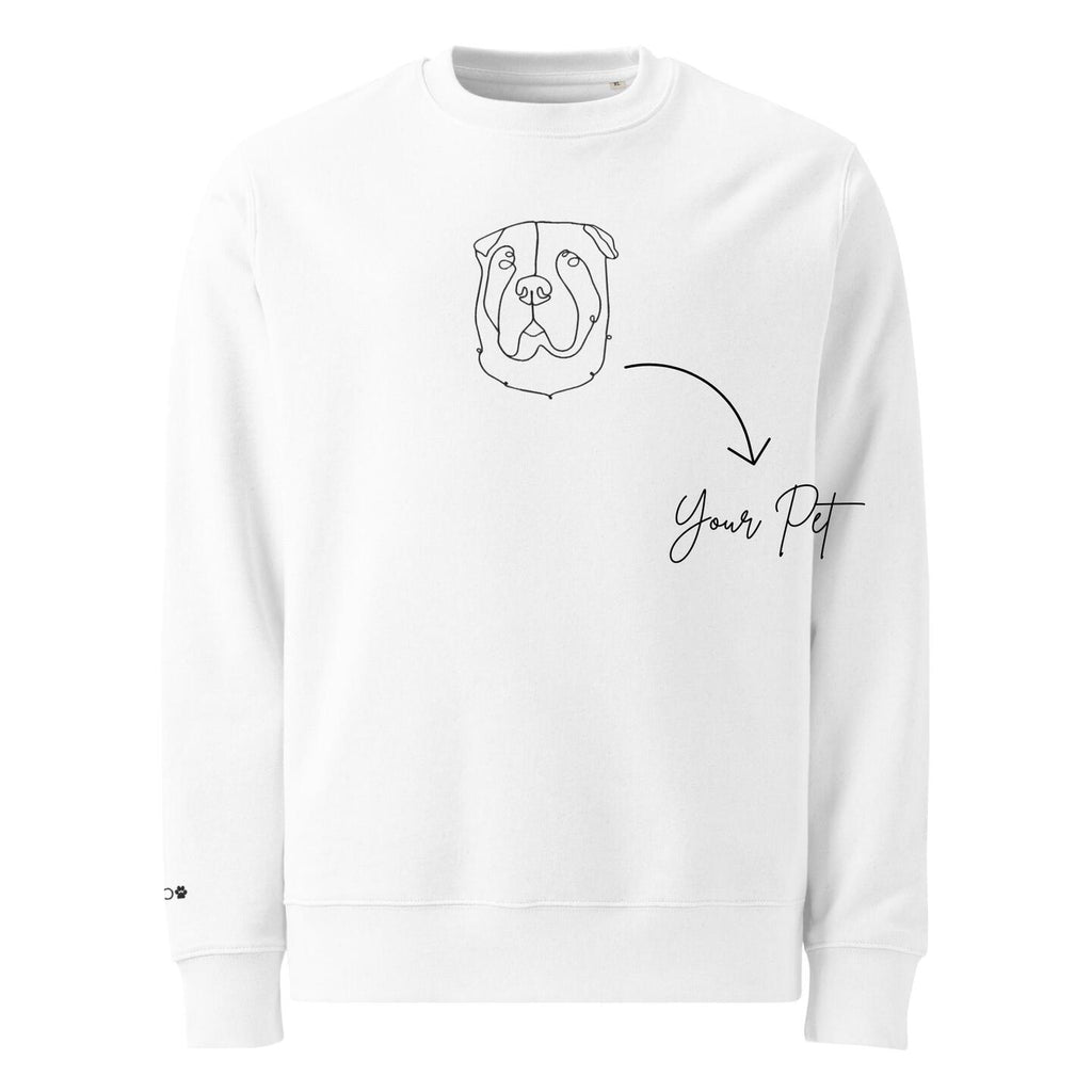 White sweatshirt with a dog illustration and 'Your Pet' text on a white background
