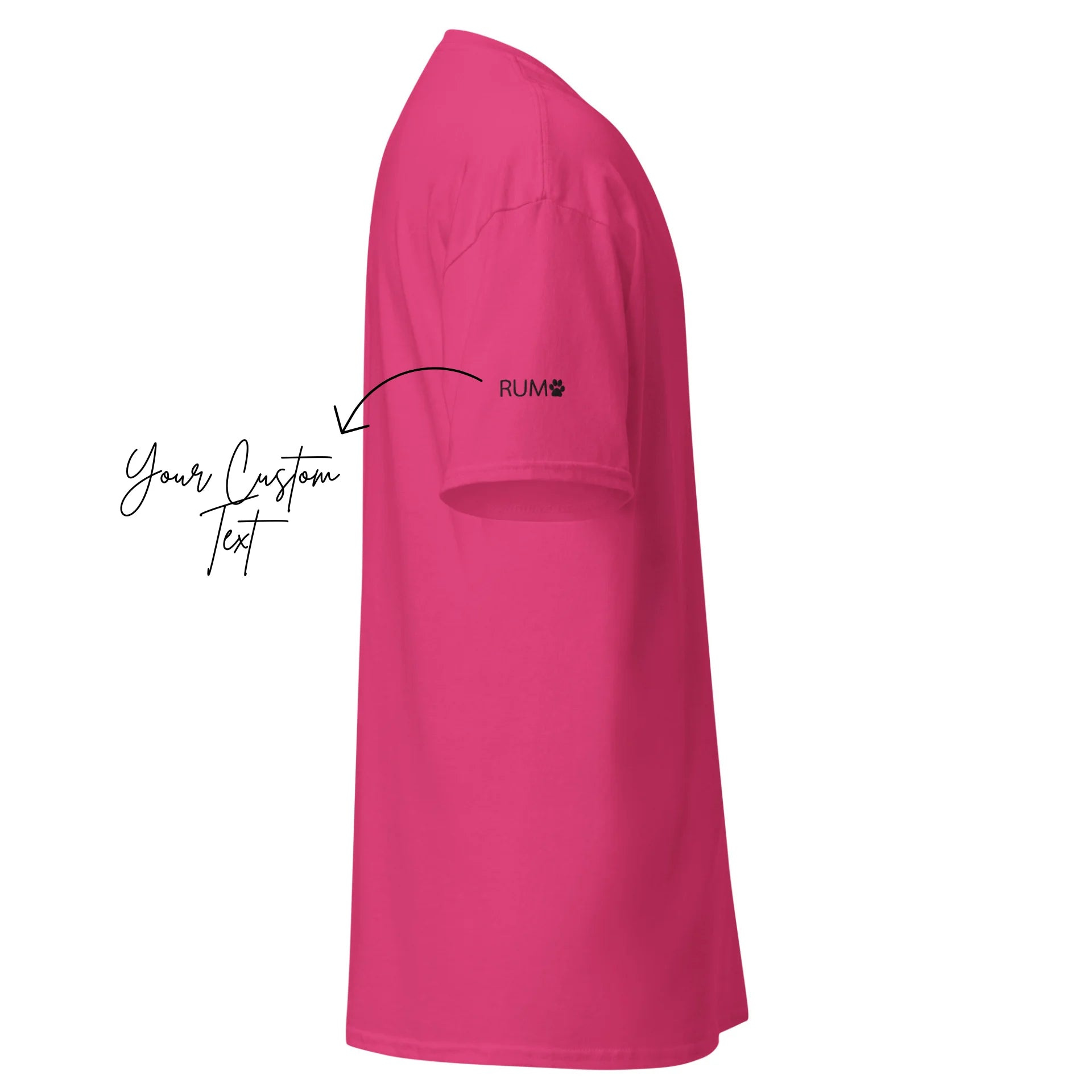 Pink garment with 'RUM' logo on a white background