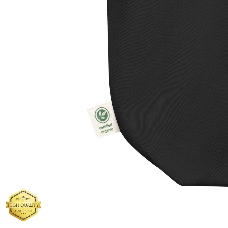 Black fabric with a green organic label on a white background